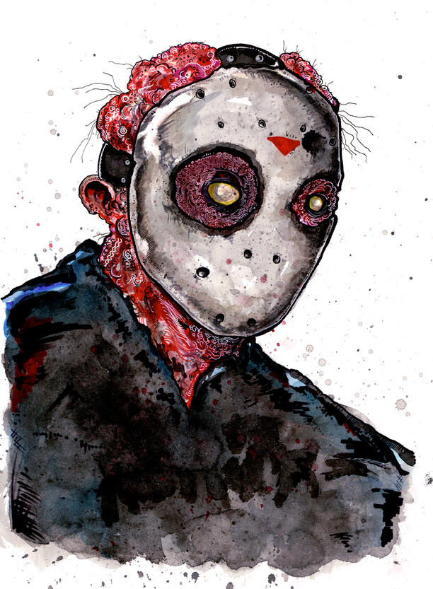 Mixed-Media fan art illustration by artist Grant Hunter, featuring Jason Voorhees from Friday The 13th..
