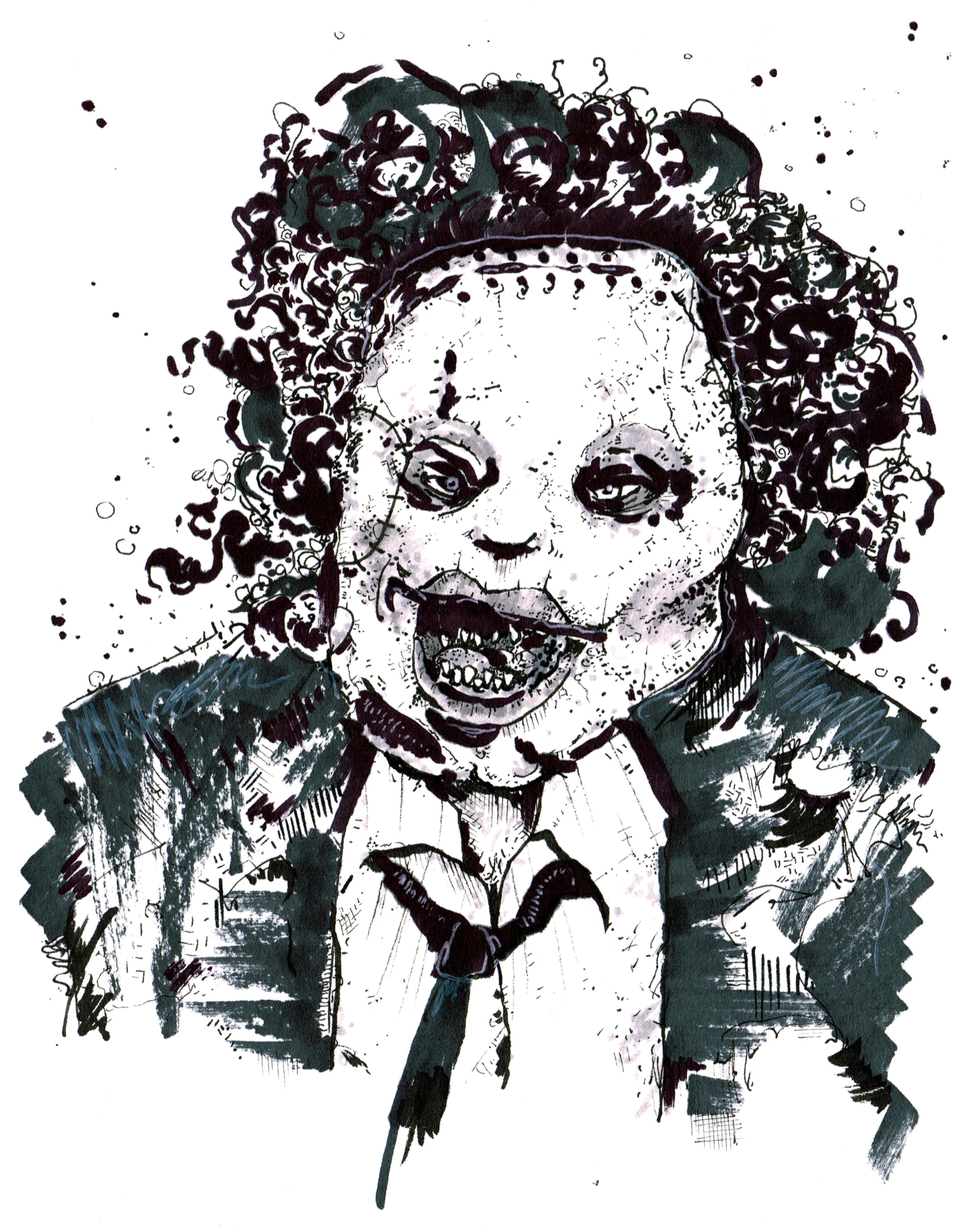 Pretty Woman Pen and Ink Illustration of Leatherface by Grant Hunter